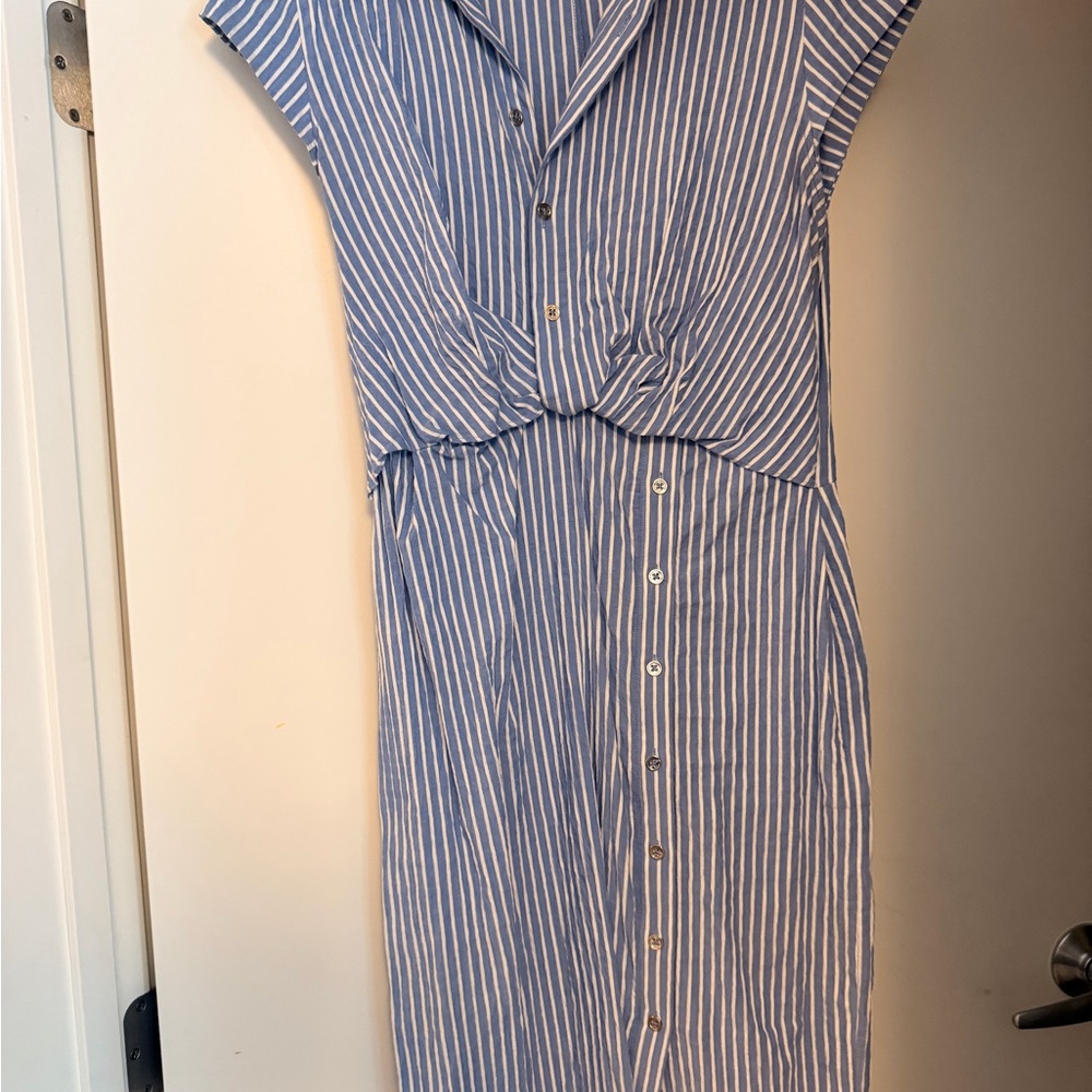 White House Black Market Blue and White Striped Midi Dress